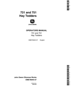 John Deere 731, 751 Hay Tedders Operator's Manual (OME78049)