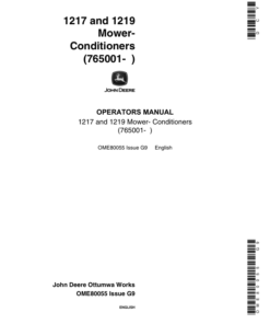 John Deere 1217, 1219 Mower Conditioners (765001-) Operator's Manual (OME80055)
