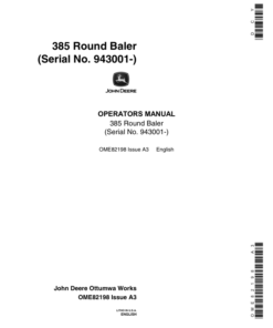 John Deere 385 Round Baler (943001-) Operator's Manual (OME82198)