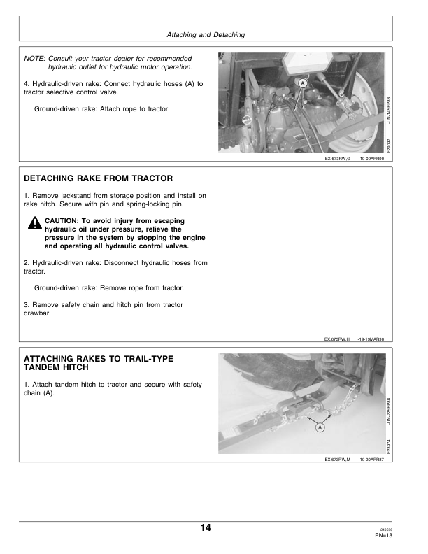 John Deere 662, 672, 673 Side Delivery Rakes, Tandem Hitches (915001-) Operator's Manual (OME82929) - Image 2
