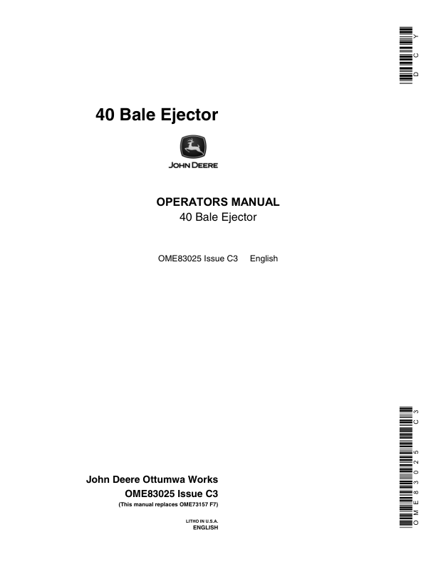 John Deere 40 Bale Ejector Operator's Manual (OME83025)