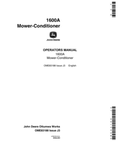 John Deere 1600A Mower Conditioner (- 989630) Operator's Manual (OME83188)