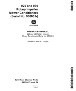 John Deere 920, 930 Mower Conditioner Operator's Manual (OME83875)