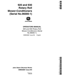John Deere 920, 930 Rotary Roll Condtioner Mower Operator's Manual (OME83881)