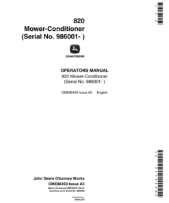 John Deere 820 Mower Conditioner (986001-) Operator's Manual (OME86450)