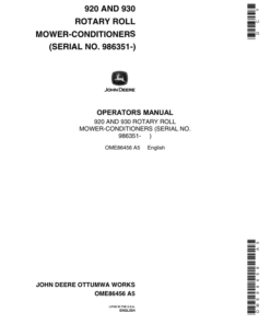 John Deere 920, 930 Mower Conditioners Operator's Manual (OME86456)