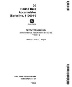 John Deere 20 Round Bale Accumulator Operator's Manual (OME87315)