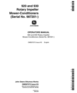 John Deere 920, 930 Rotary Impeller Mower Conditioner Operator's Manual (OME87575)