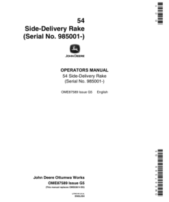 John Deere 54 Side Delivery Rake (985001-) Operator's Manual (OME87589)