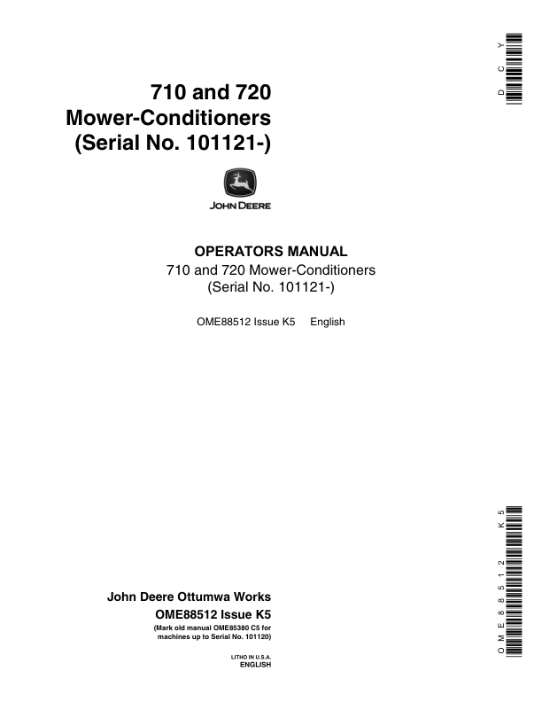 John Deere 710, 720 Mower Conditioner Operator's Manual (OME88512)