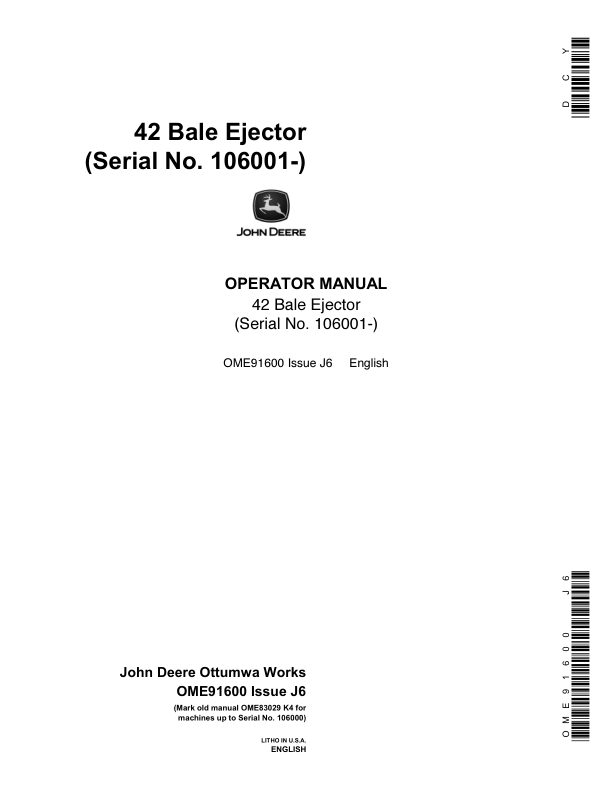 John Deere 42 Bale Ejector Operator's Manual (OME91600)