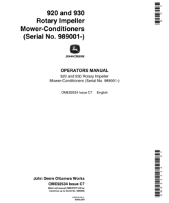 John Deere 920, 930 Rotary Impeller Mower Conditioner Operator's Manual (OME92534)