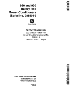 John Deere 920, 930 Rotary Roll Mower Conditioner Operator's Manual (OME92537)