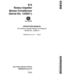 John Deere 915 Rotary Impeller Mower Conditioner North America (123501-132550) Operator's Manual (OME92540)