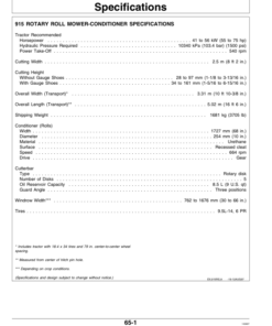 Alternative view of John Deere 915 Rotary Roll Mower Conditioner North America (123001-132050) Operator's Manual (OME92543)