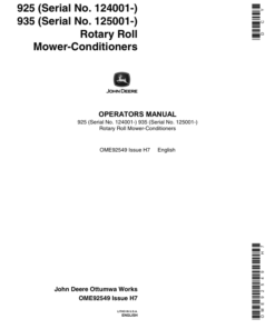 John Deere 925, 935 Mower Conditioners Operator's Manual (OME92549)