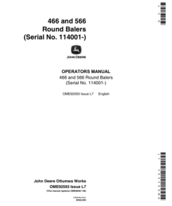 John Deere 466, 566 Round Balers ( 114001-) Operator's Manual (OME92593)