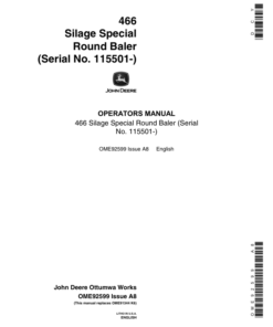 John Deere 466S Round Baler ( 115501-) Operator's Manual (OME92599)