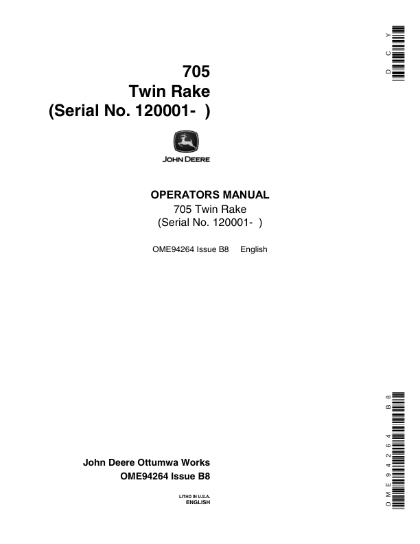 John Deere 705 Twin Rake (120001-) Operator's Manual (OME94264)