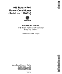 John Deere 915 Rotary Roll Mower Conditioner North America (132051- ) Operator's Manual (OME95635)