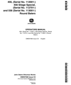 John Deere 456 (112001-), 456S (112701-), 556 (113001-) Round Balers Operator's Manual (OME97080)