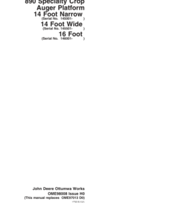 John Deere 890 Specialty Crop Auger Platform Operator's Manual (OME98008)