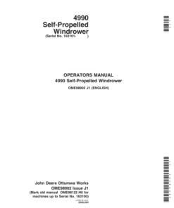 John Deere 4990 Self-Propelled Windrower Operator's Manual (OME98902)