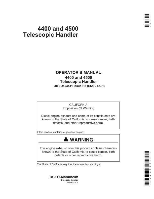 John Deere 4400 & 4500 Telescopic Handlers Operator's Manual (OMEQ503541)