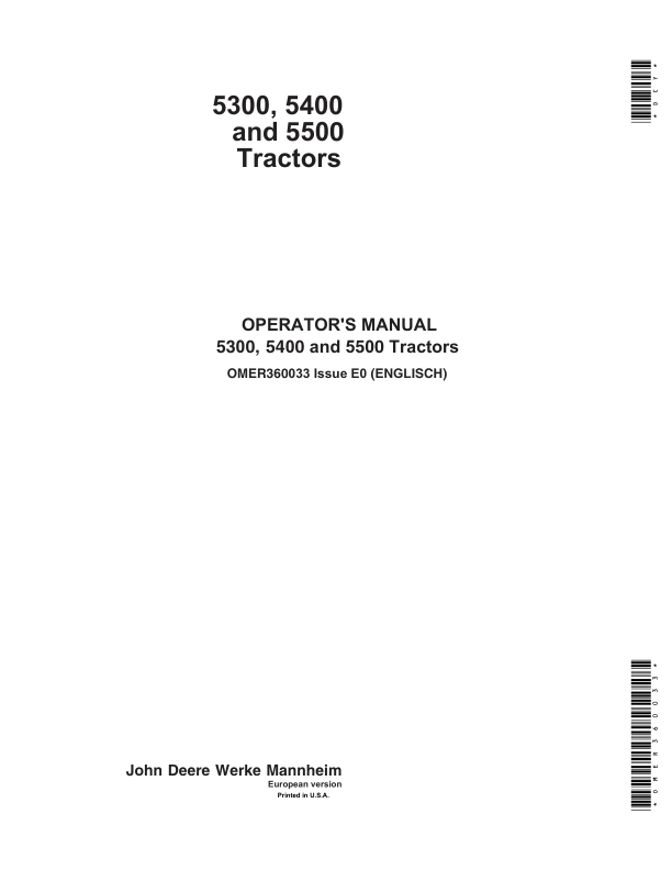 John Deere 5300, 5400 & 5500 Tractors Operator's Manual (OMER360033)