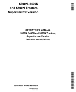 John Deere 5400N & 5500N Super Narrow Tractors (Manufactured in Mannheim ,Germany) Operator's Manual (OMER360095)