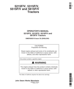 John Deere 5215F/V, 5315F/V, 5515F/V, 5615F/V Tractors Operator's Manual (OMER360218)