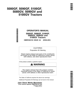 John Deere 5080GF, 5090GF, 5100GF, 5080GV, 5090GV & 5100GV Tractors Operator's Manual (OMER384193)