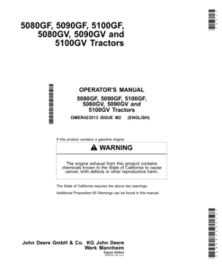 John Deere 5080GF, 5090GF, 5100GF, 5080GV, 5090GV, 5100GV Tractor (Australia Edition) Operator's Manual (OMER423513)