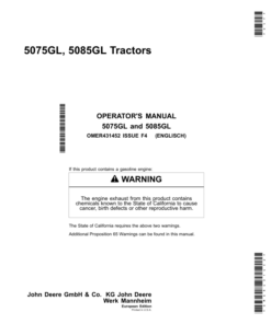 John Deere 5075GL, 5085GL Tractors Operator's Manual (OMER431452)