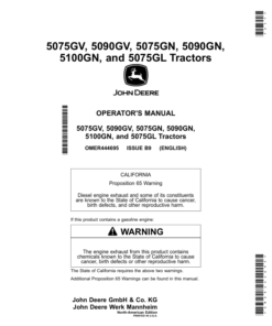 John Deere 5075GV, 5090GV, 5075GN, 5090GN, 5100GN, 5075GL Tractors Operator's Manual (OMER444695)