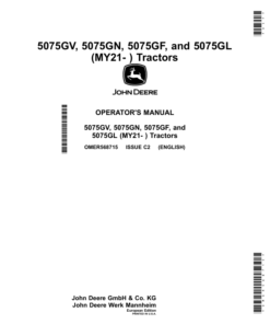 John Deere 5075GV, 5075GN, 5075GF, 5075GL (MY21-) Tractors (European Edition) Operator's Manual (OMER568715)