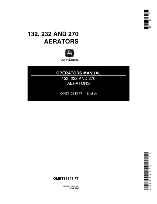 John Deere 132, 232 & 270 Aerators Operator's Manual (OMET13343)
