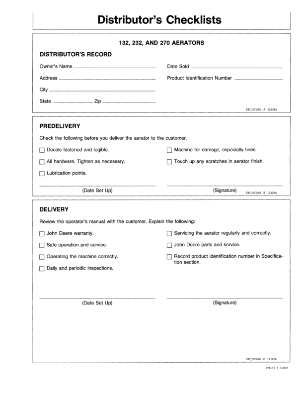 John Deere 132, 232 & 270 Aerators Operator's Manual (OMET13343) - Image 2