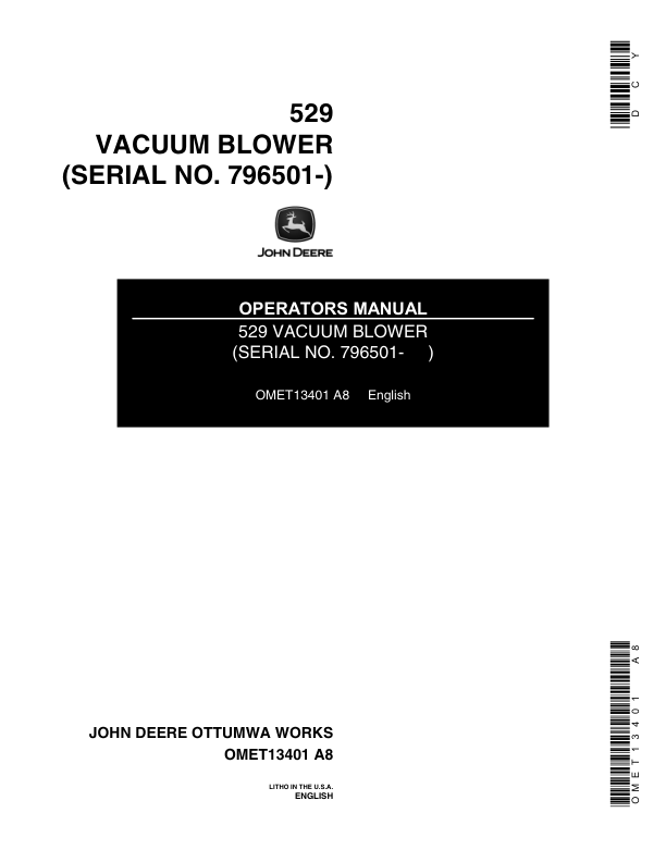 John Deere 529 Vacuum Blower Operator's Manual (OMET13401)
