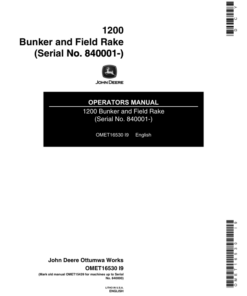 John Deere 1200 Bunker & Field Rake Operator's Manual (OMET16530)