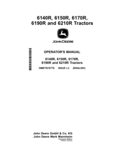 John Deere 6170R, 6190R, 6210R, 6140R, 6150R Tractors (European) Operator's Manual (OMETN78776)