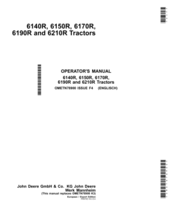 John Deere 6170R, 6190R, 6210R, 6140R, 6150R Tractors (European/Export) Operator's Manual (OMETN78900)