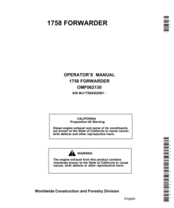 John Deere 1758 Forwarders Operator's Manuals (OMF062130)