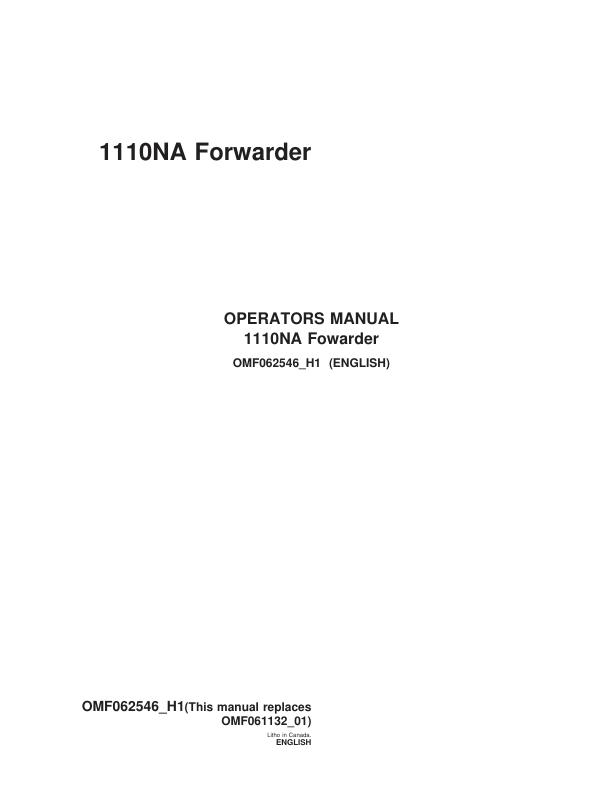 John Deere 1110NA Forwarders Operator's Manuals (OMF062546)