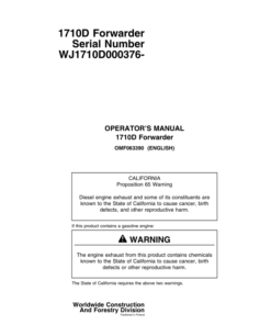 John Deere 1710D Forwarders Operator's Manuals (OMF063390)
