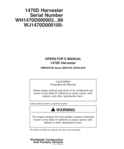 John Deere 1470D Wheeled Harvesters Operator's Manuals (OMF063730)