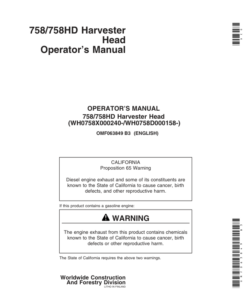 John Deere 758, 758HD Harvesting Heads Operator's Manuals (OMF063849)