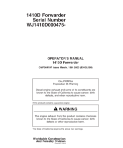 John Deere 1410D Forwarders Operator's Manuals (OMF064197)