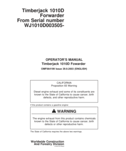 John Deere 1010D Forwarders Operator's Manuals (OMF064199)