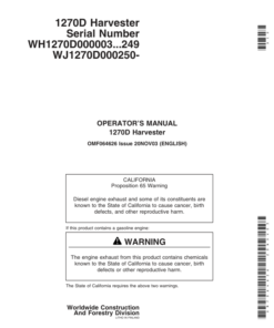 John Deere 1270D Wheeled Harvesters Operator's Manuals (OMF064626)